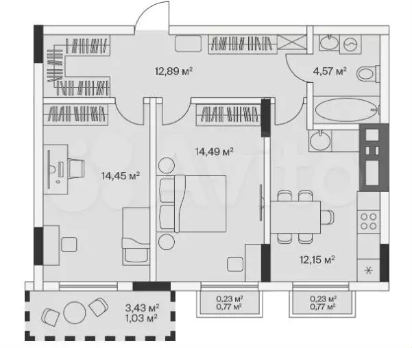 2-к. квартира, 60 м, 7/7 эт. - Фото 1