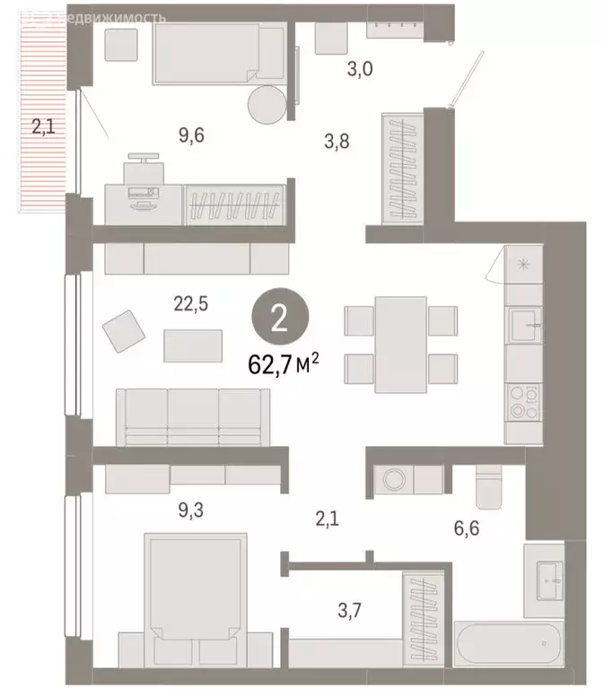 2-комнатная квартира: Новосибирск, квартал Лебедевский, 1/3 (62.7 м) - Фото 2