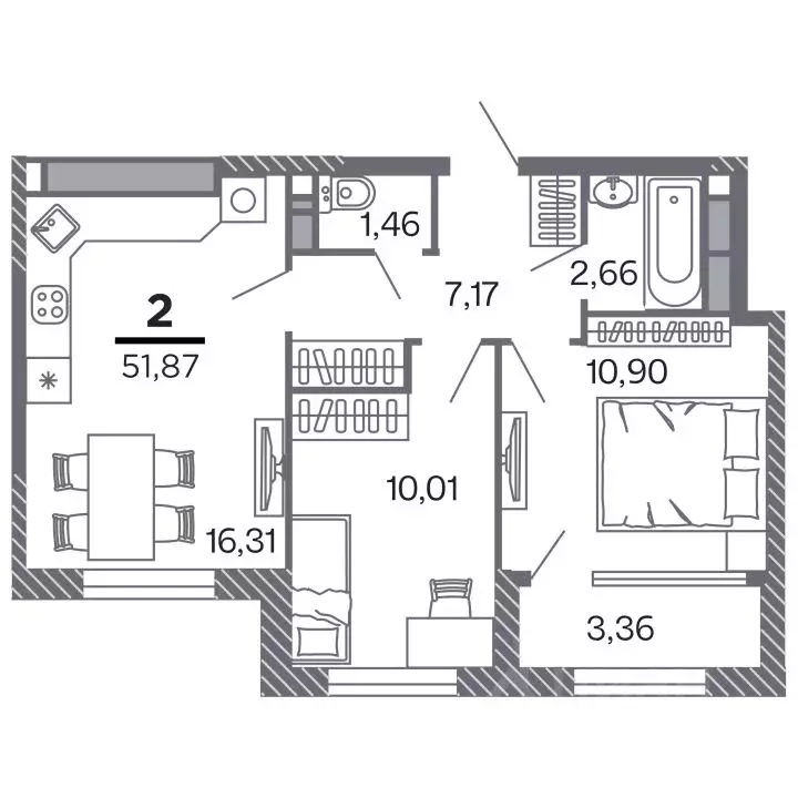 2-к кв. Рязанская область, Рязань Петра и Февронии жилой комплекс ... - Фото 1