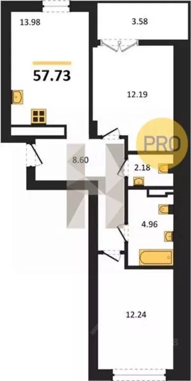 2-к кв. Калининградская область, Гурьевск Включи жилой комплекс (55.94 ... - Фото 1