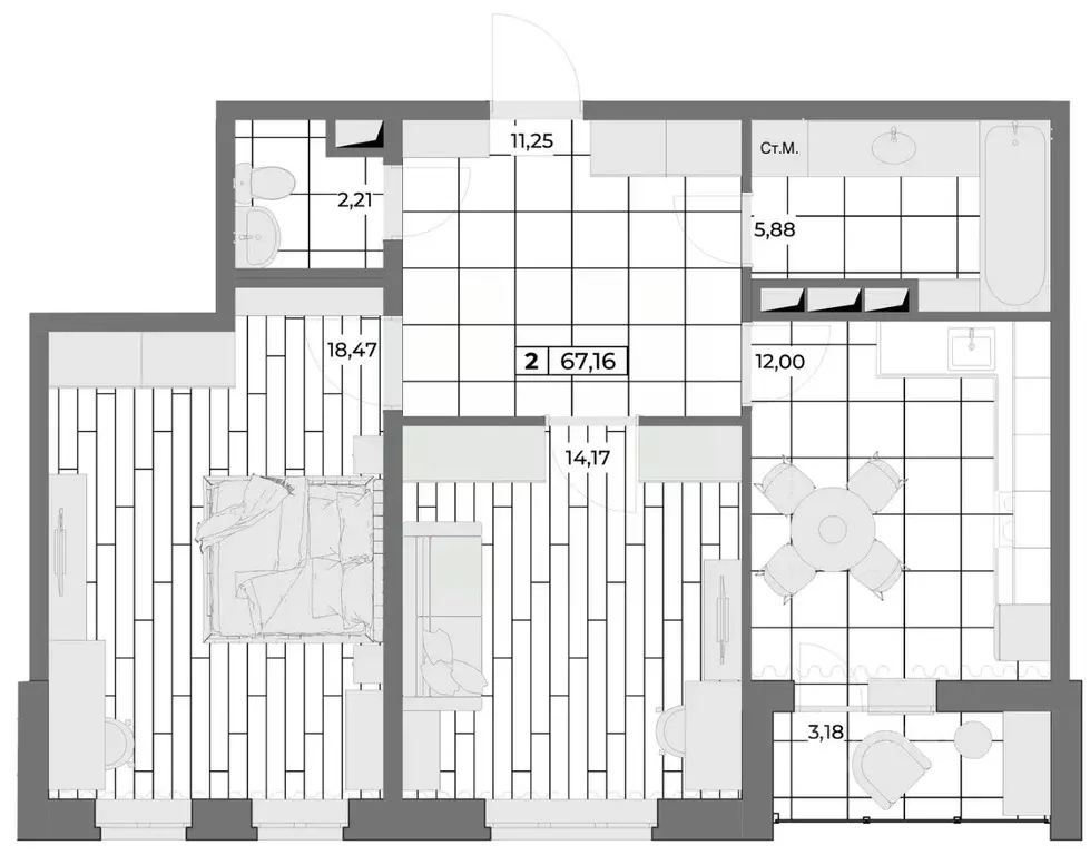 2-к кв. Орловская область, Орел Мясокомбинат мкр,  (65.57 м) - Фото 0