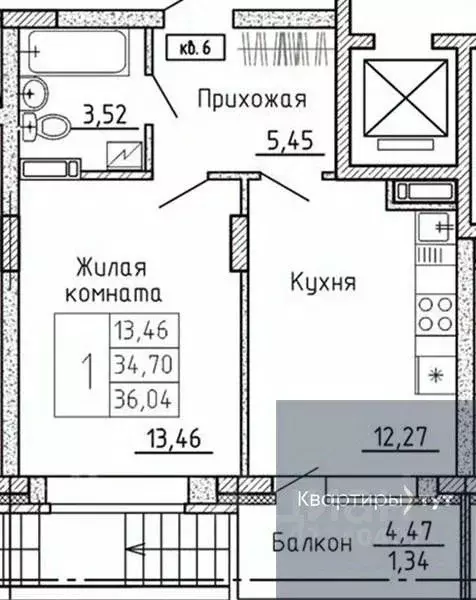 1-к кв. Воронежская область, Воронеж Московский просп., 66 (36.04 м) - Фото 0