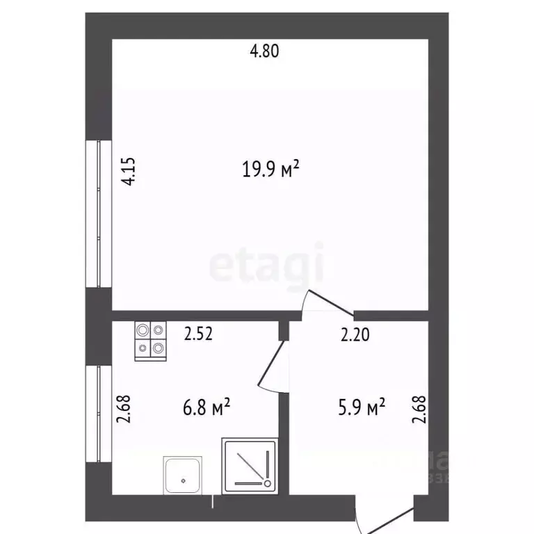 1-к кв. Башкортостан, Бирск Интернациональная ул., 25А (32.6 м) - Фото 2