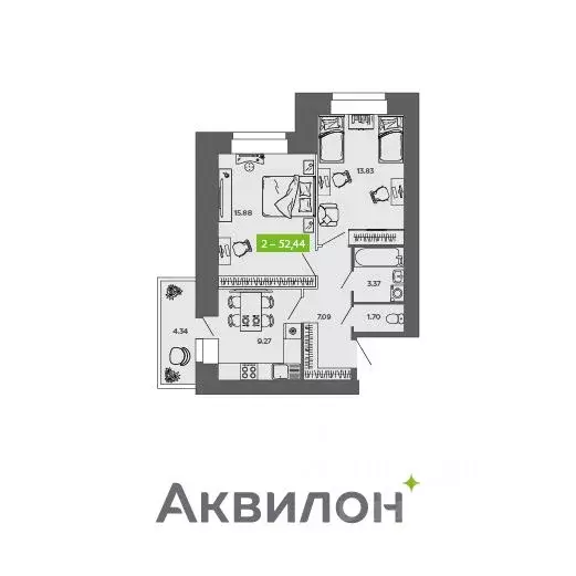 2-к кв. Архангельская область, Северодвинск Аквилон Листва жилой ... - Фото 0