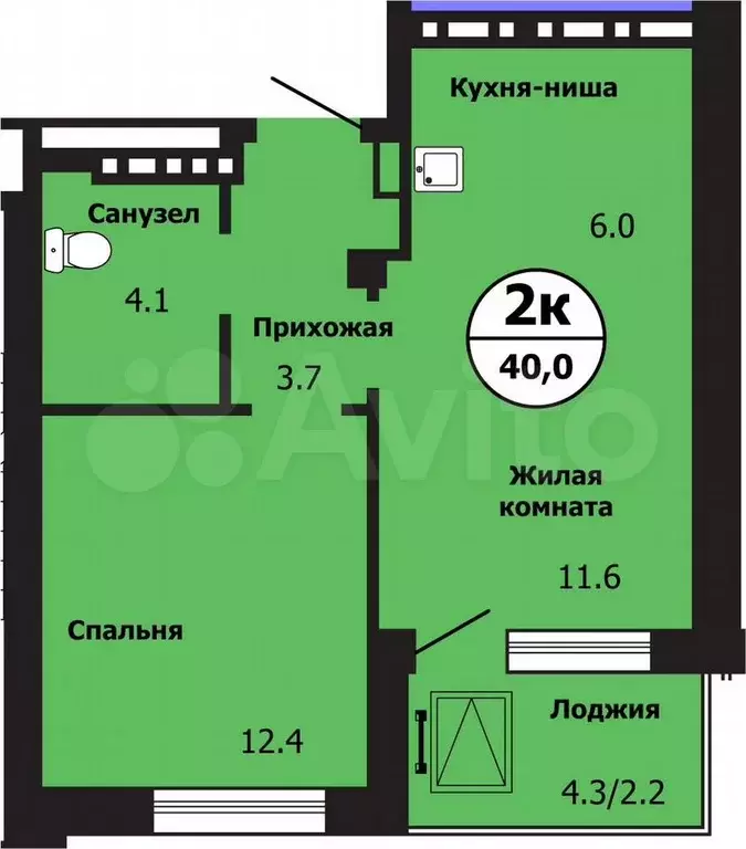 2-к. квартира, 40 м, 2/19 эт. - Фото 0