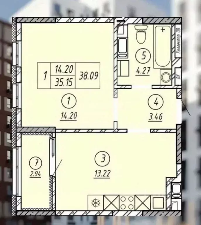 1-к кв. Оренбургская область, Оренбург ул. Юных Ленинцев, 22 (38.09 м) - Фото 1