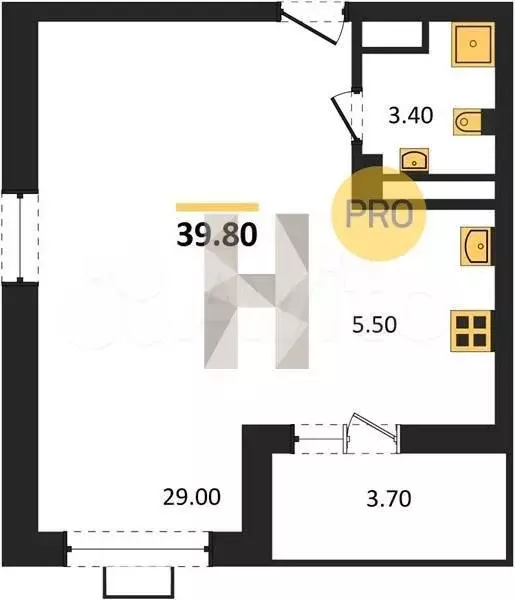 Квартира-студия, 39,8м, 14/15эт. - Фото 1