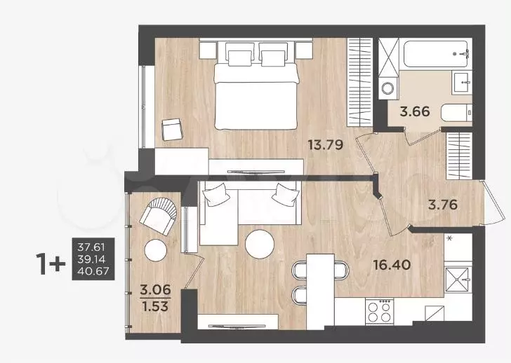 1-к. квартира, 40 м, 8/9 эт. - Фото 0