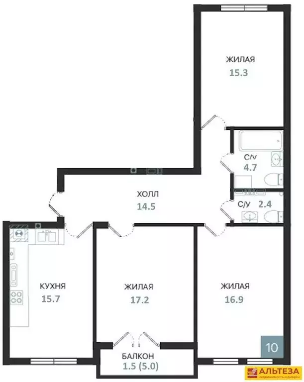 3-комнатная квартира: Балтийск, Московская улица, 16Ак2 (91.7 м) - Фото 1