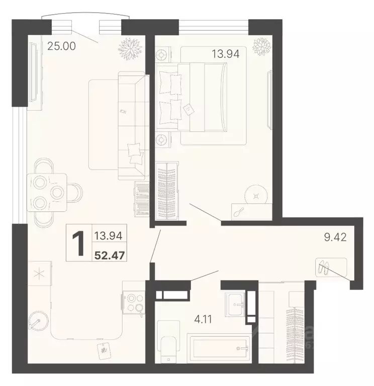 1-к кв. Краснодарский край, Сочи Краснодонская ул. (52.47 м) - Фото 0