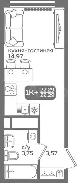 Квартира-студия, 22,3 м, 16/21 эт. - Фото 0