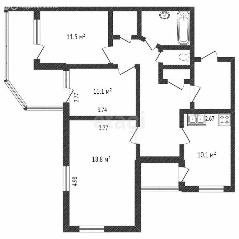 3-комнатная квартира: Тюмень, Харьковская улица, 57к2 (89 м) - Фото 1