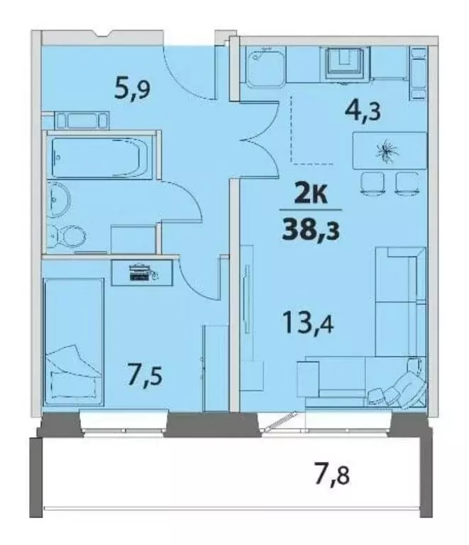 2-комнатная квартира: Томск, Береговая улица, 25 (38.3 м) - Фото 0