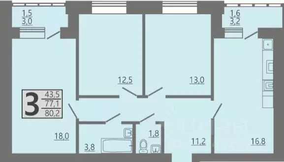 3-к кв. Воронежская область, Семилуки ул. Ленина, 2 (80.2 м) - Фото 0