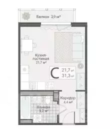 Студия Санкт-Петербург Актерский проезд, 2к1 (31.3 м) - Фото 1