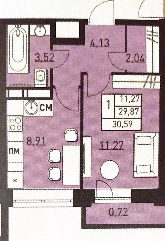 1-к кв. Московская область, Балашиха ул. Безымянная, 8 (31.0 м) - Фото 1