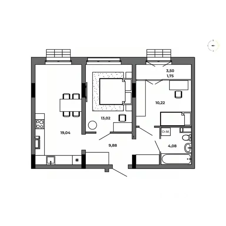2-к кв. Омская область, Омск  (57.99 м) - Фото 0