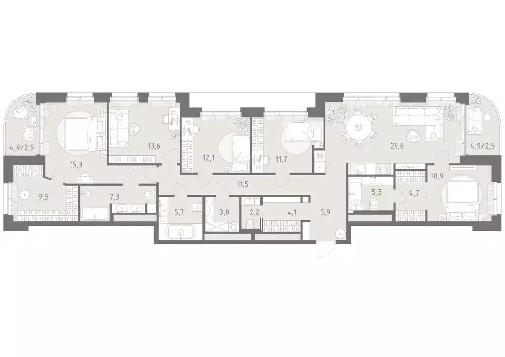 5-к кв. Москва Родина Парк жилой комплекс, к3 (158.0 м) - Фото 2