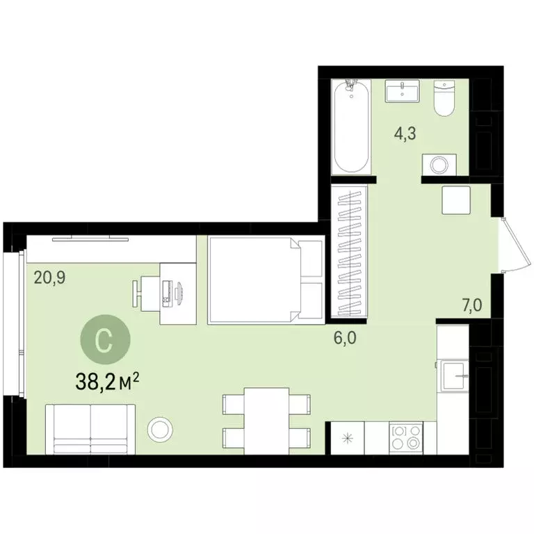 Квартира-студия: Новосибирск, улица Аэропорт, 23 (38 м) - Фото 1