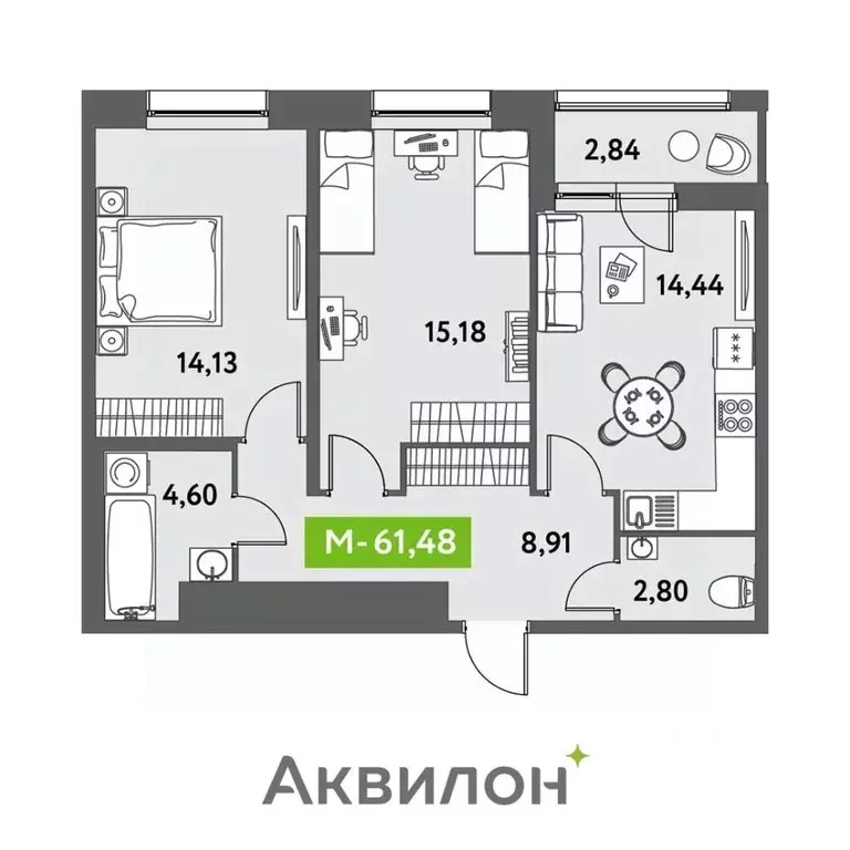 2-к кв. санкт-петербург аквилон ливз жилой комплекс (61.48 м) - Фото 0