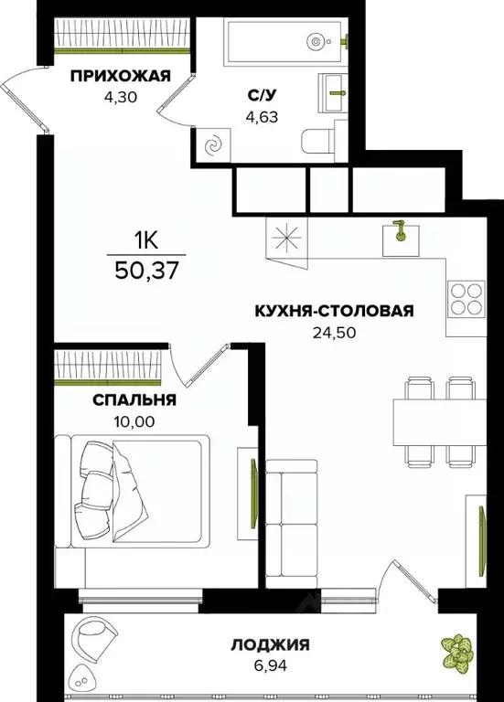 1-к кв. Тульская область, Тула  (50.37 м) - Фото 0