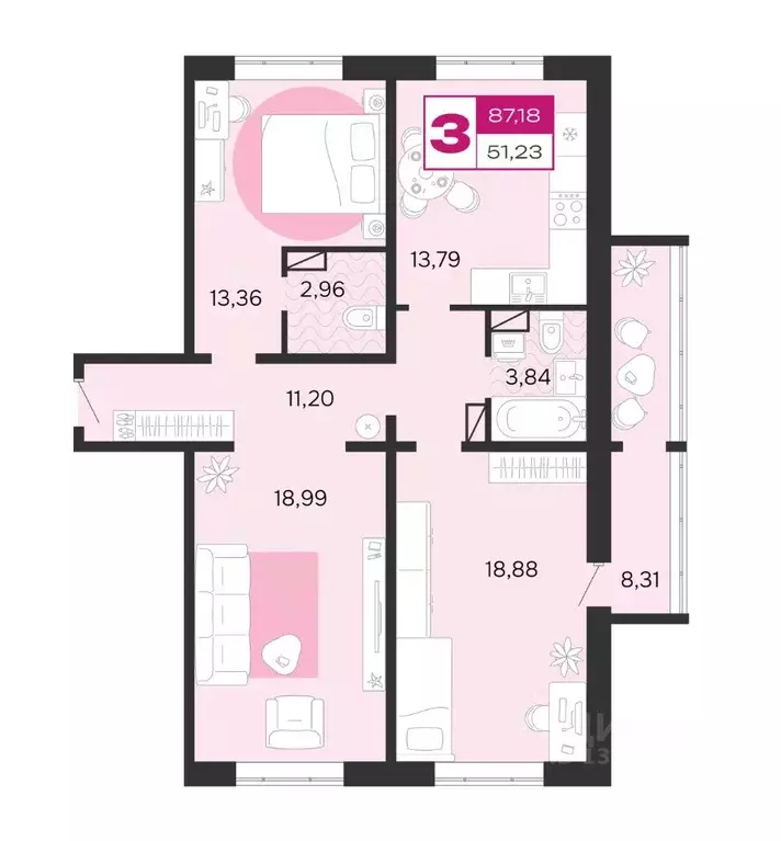 3-к кв. Брянская область, Брянск Д-4 жилой комплекс (87.18 м) - Фото 1