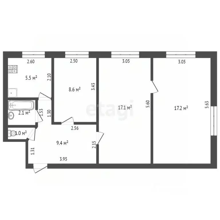 3-к кв. Забайкальский край, Чита ул. Горького, 55 (60.9 м) - Фото 1