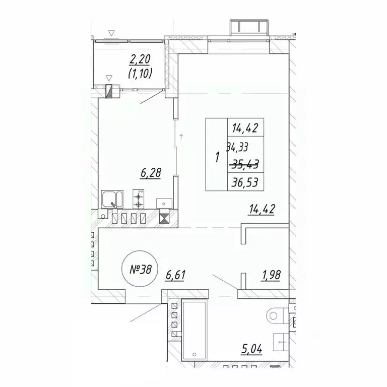 1-к кв. Калининградская область, Зеленоградск  (35.43 м) - Фото 1