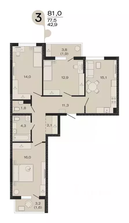 3-к кв. Краснодарский край, Новокубанск Капланово мкр, Эво жилой ... - Фото 1