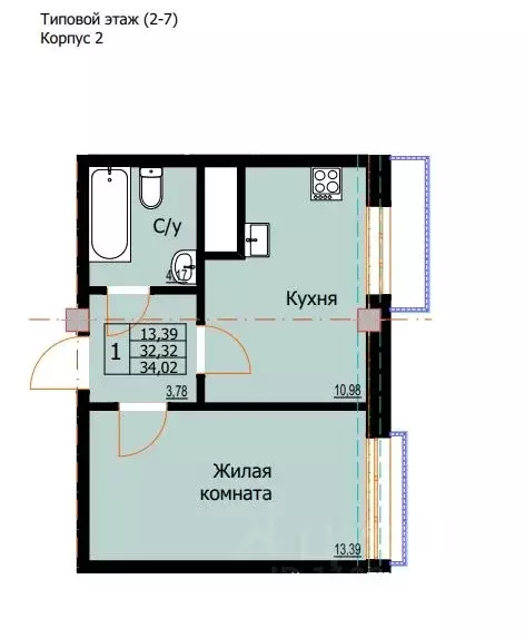1-к кв. Ставропольский край, Ессентуки  (34.02 м) - Фото 1