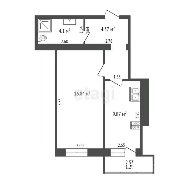 1-к кв. Костромская область, Кострома Кинешемское ш., 42А (40.2 м) - Фото 1