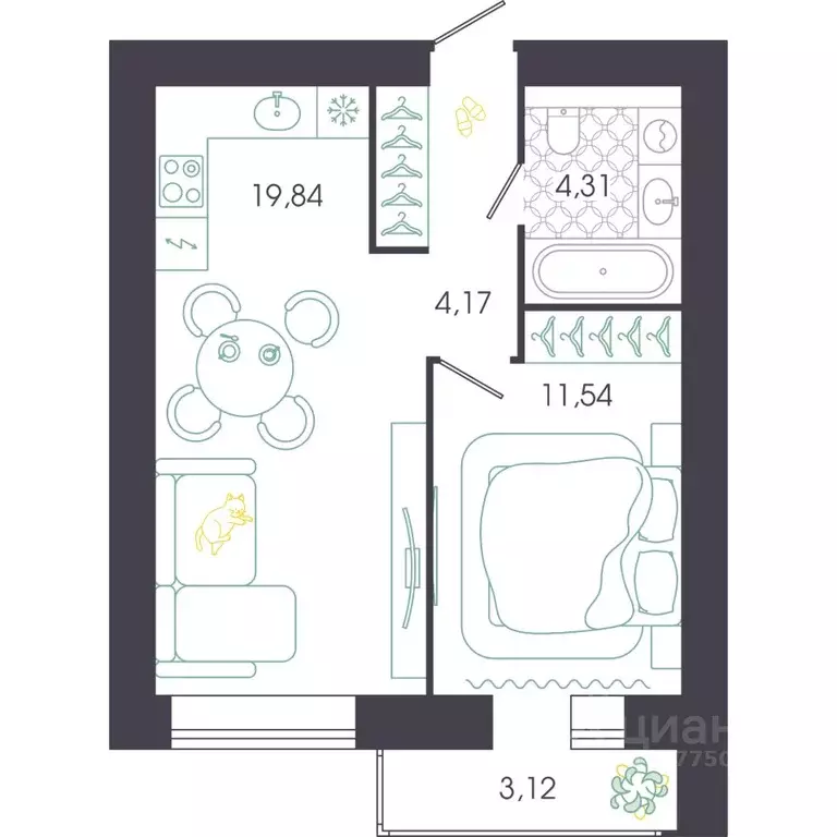 1-к кв. Пензенская область, Пенза Колышлейская ул., 7 (42.12 м) - Фото 1