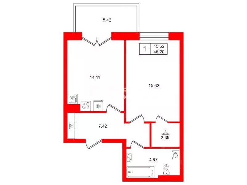 1-к кв. Санкт-Петербург проезд Петровская коса, 6к1 (45.2 м) - Фото 2