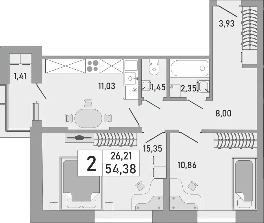 2-комнатная квартира: Уфа, Бакалинская улица, 9/1 (54.38 м) - Фото 1