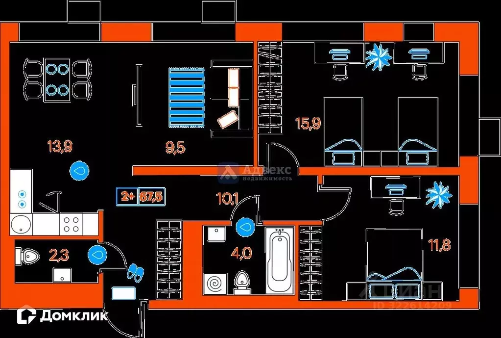 2-к кв. Тюменская область, Тюмень ул. Ветеранов Труда, 36к1 (67.5 м) - Фото 1