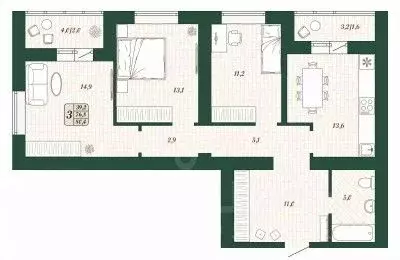 3-к кв. Самарская область, Волжский район, Смышляевка городское ... - Фото 1