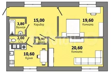 2-к. квартира, 72,5 м, 1/5 эт. - Фото 0