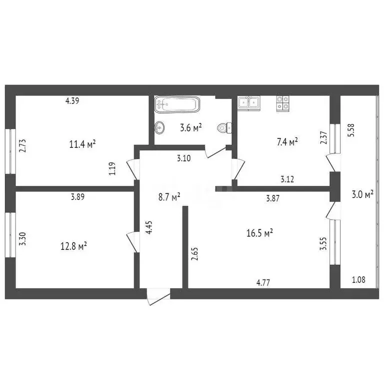 3-комнатная квартира: Стерлитамак, улица Гоголя, 129 (60.4 м) - Фото 1