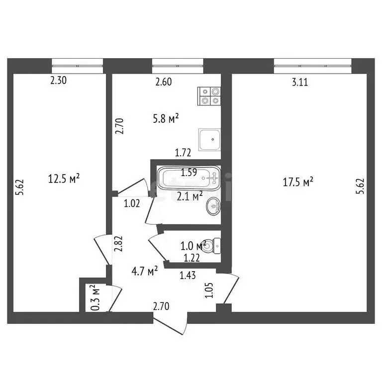 2-комнатная квартира: Калининград, улица Кирова, 81 (44 м) - Фото 0