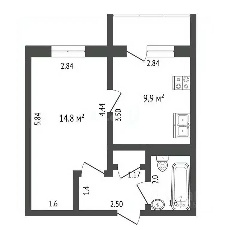1-к кв. Кемеровская область, Анжеро-Судженск ул. Сосновая, 17 (32.3 м) - Фото 2