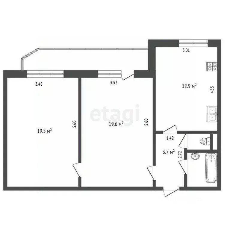 2-к кв. Тюменская область, Тюмень ул. 50 лет Октября, 30 (60.1 м) - Фото 2