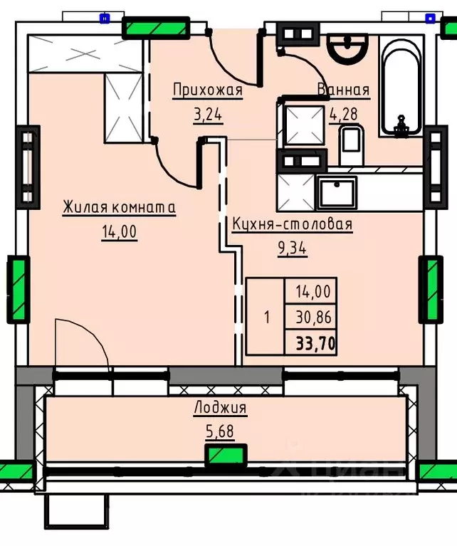 1-к кв. Алтайский край, Заринск 1-й мкр,  (33.7 м) - Фото 1