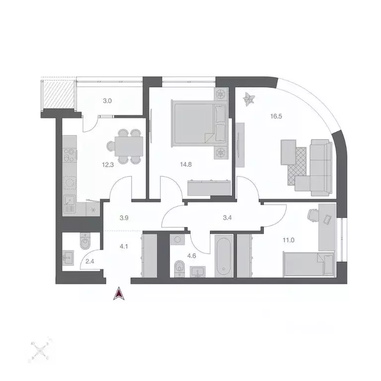 3-к кв. Новосибирская область, Новосибирск Беринг жилой квартал,  ... - Фото 1