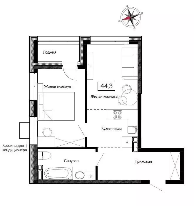 Квартира-студия: Новый, улица Ленина, 6с2 (44.3 м) - Фото 1