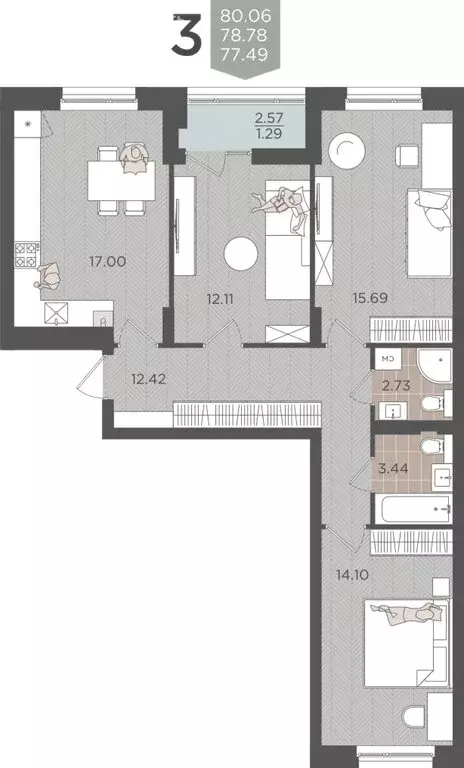 3-комнатная квартира: Калининград, Батальная улица, 65Б (78.78 м) - Фото 0