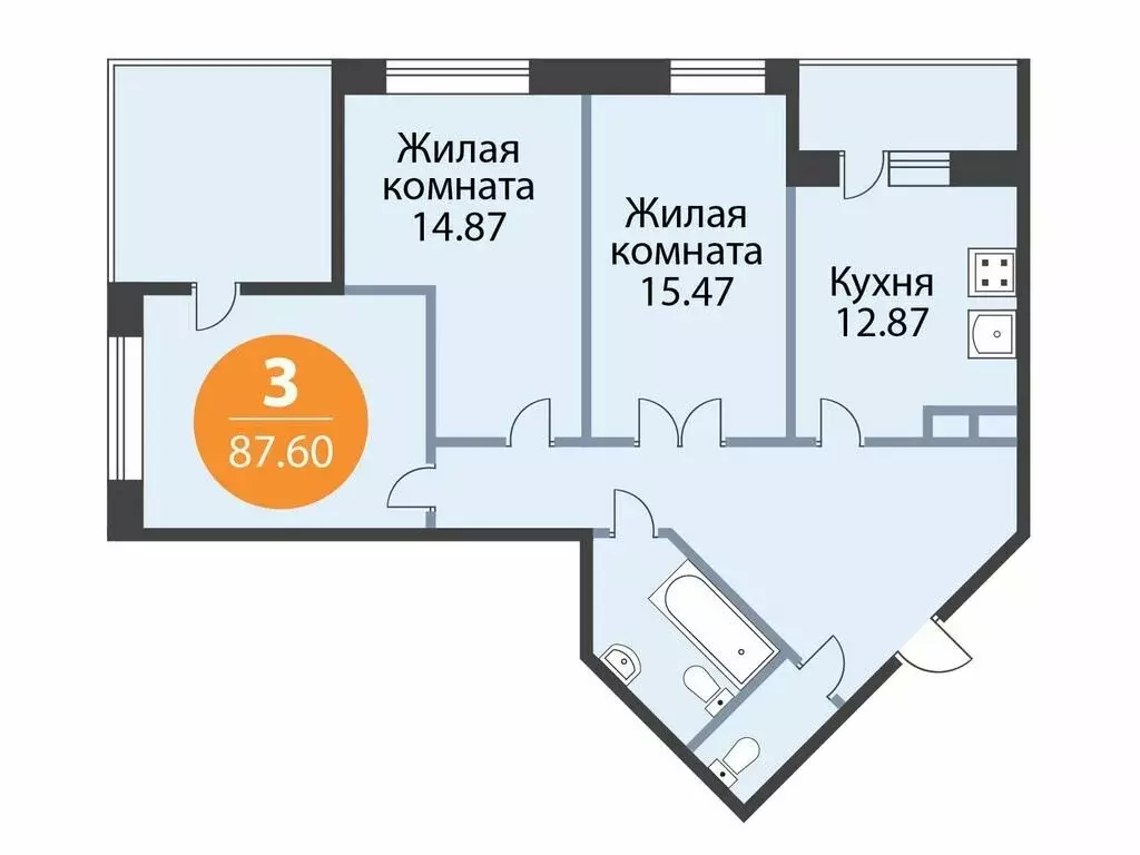 3-комнатная квартира: Санкт-Петербург (87.6 м) - Фото 0
