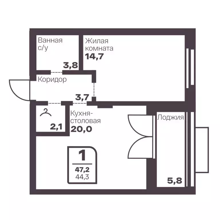 1-комнатная квартира: Магнитогорск, ЖК Голос Притяжение (44.3 м) - Фото 1