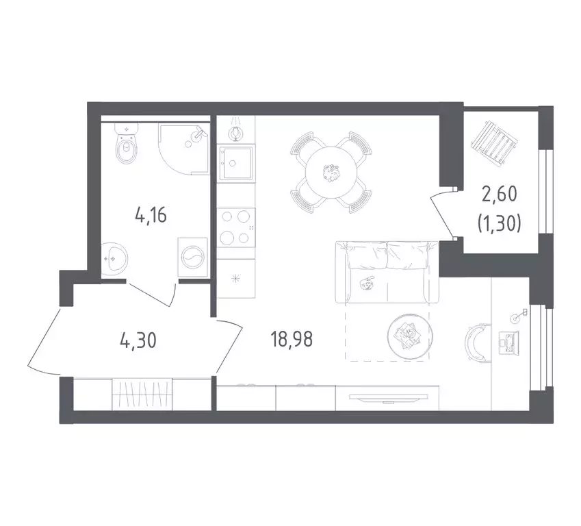 Квартира-студия: деревня Новосаратовка, ЖК Южная Нева (28.74 м) - Фото 1
