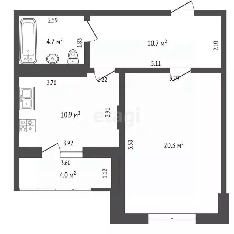 1-к кв. Московская область, Жуковский ул. Гудкова, 20 (46.6 м) - Фото 1