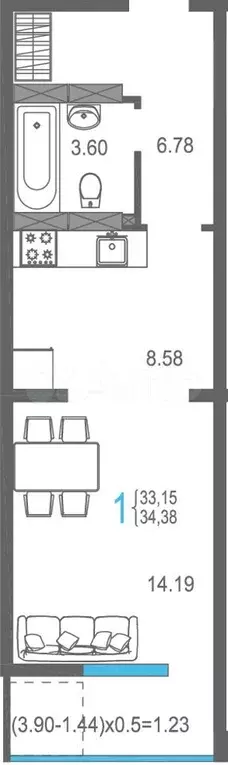 Квартира-студия, 34,4 м, 13/15 эт. - Фото 0